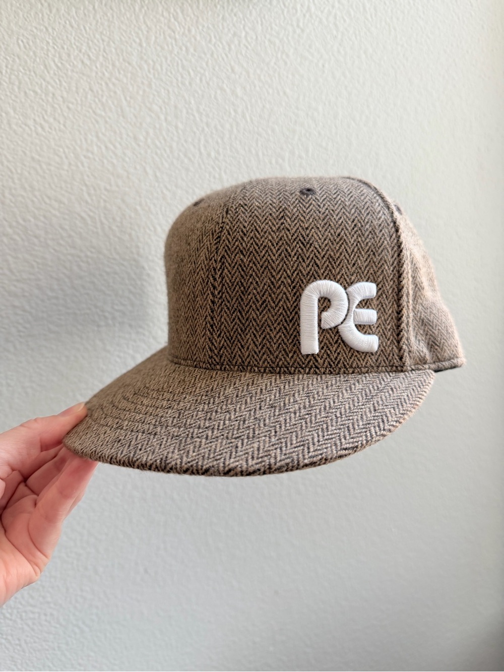 Planet Earth PE logo Embroidered Brown Herringbone Cap